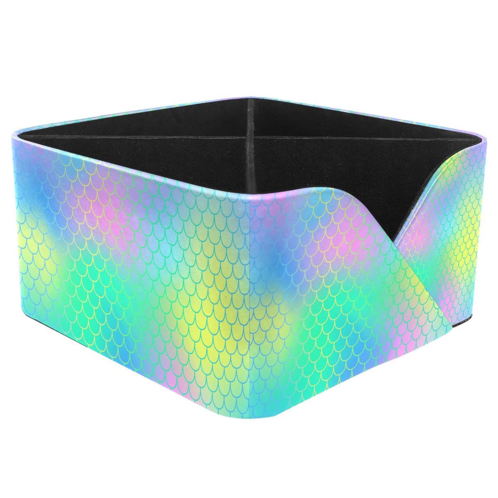 KengjuTesu Mermaid Tail with Fish Scale Desktop Organizer Pen Holder, Rectangular Pencil Cup for Office, Study and Makeup Stations