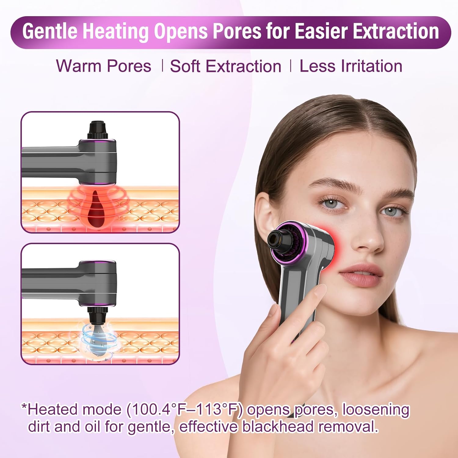 Blackhead Remover Vacuum, Pore Vacuum Blackhead Extractor, Pore Suction Face Suction, Electric 5 Heads Heating, Nose & Face Deep Clean, Pimple Sucker Remover Tools, USB Rechargeable 9 Modes 3 Levels - Image 3