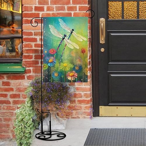 Miniatura 5 de PUZOU Banderas de jardín de libélula de flores de verano de 12 x 18 pulgadas de arpillera de doble cara para decoración exterior para casa de campo,
