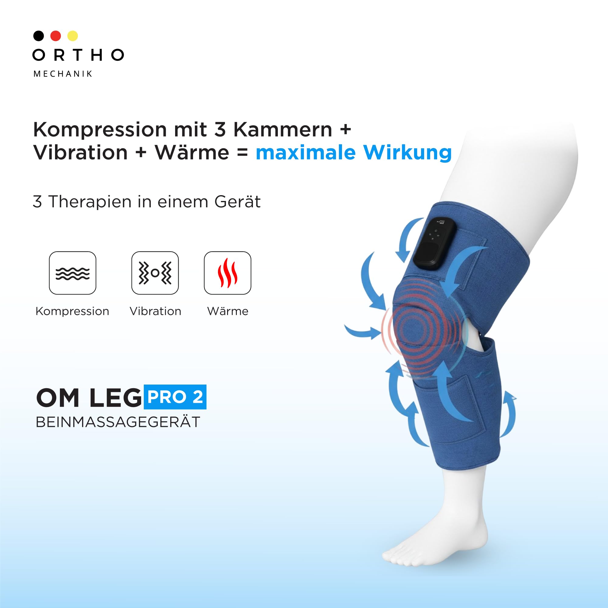 Leg Pro 2 von Orthomechanik – Kabelloses Beinmassagegerät mit Luftkompression, Wärme & Vibration | Tragbar & leicht umschnallbar – für entspannte Beine, Erholung & mehr Wohlbefinden