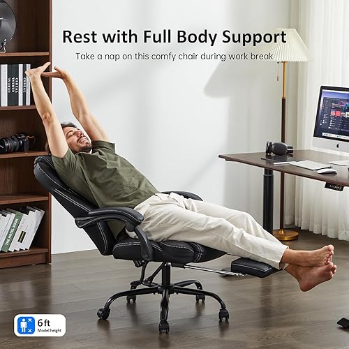 Miniatura 5 de Silla de oficina, silla de oficina grande y alta con reposapiés, silla ergonómica para escritorio en casa, sillas reclinables de cuero con respaldo
