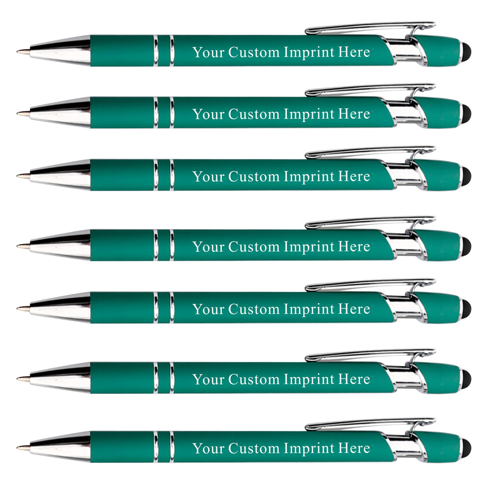 Personalized Pens with Stylus - Custom Metallic Printed Name Pens with Black Blue Ink - Business Advertising- Imprinted with Logo or Message(100 count, custom pen Green)