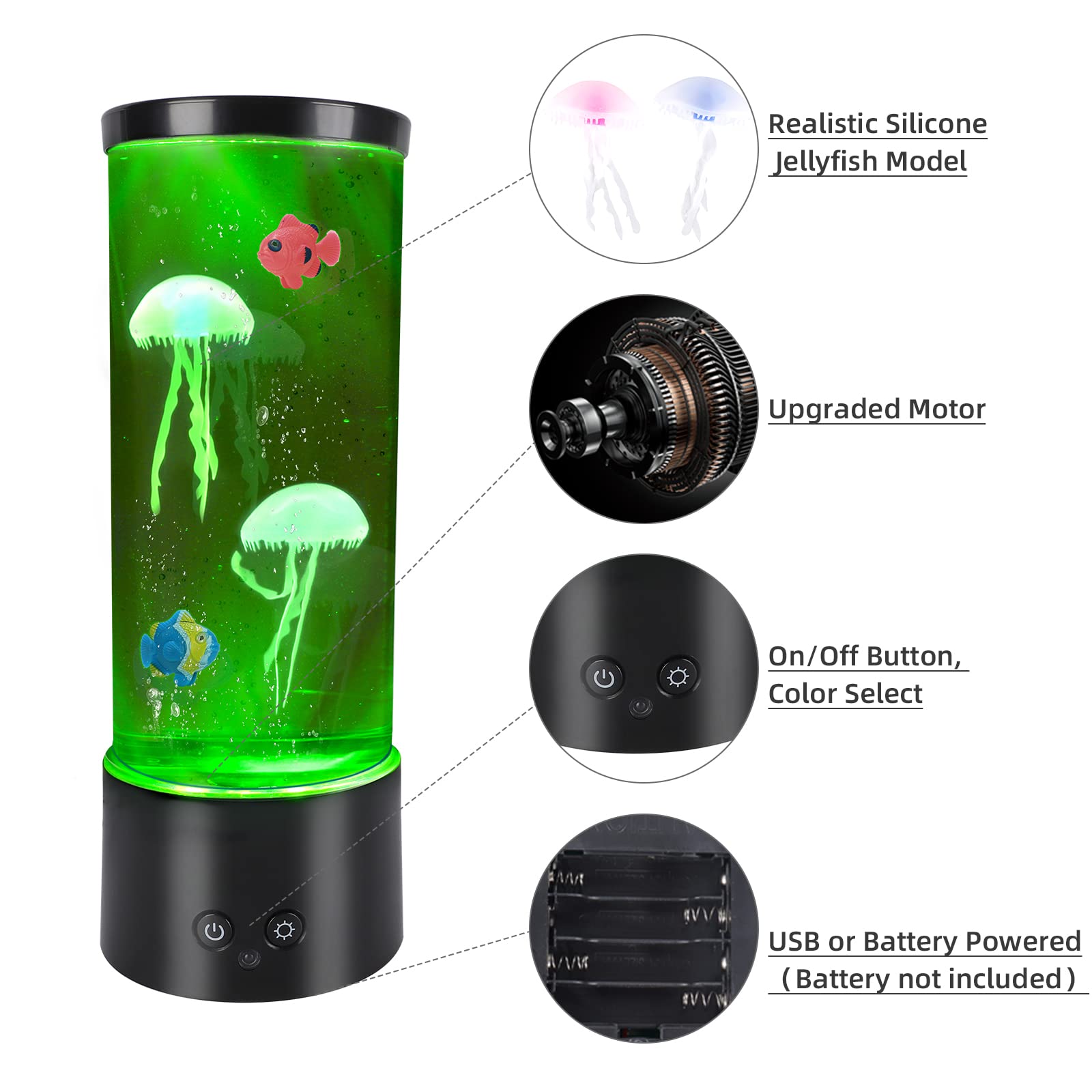 PINPON Lámpara de medusa artificial que cambia de color con opción de alimentación USB y batería, 4 modos de iluminación, lámpara de acuario con control remoto, luz de estado de ánimo para relajarse