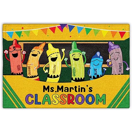 Personalized Welcome Mat Classroom Colorful Crayons