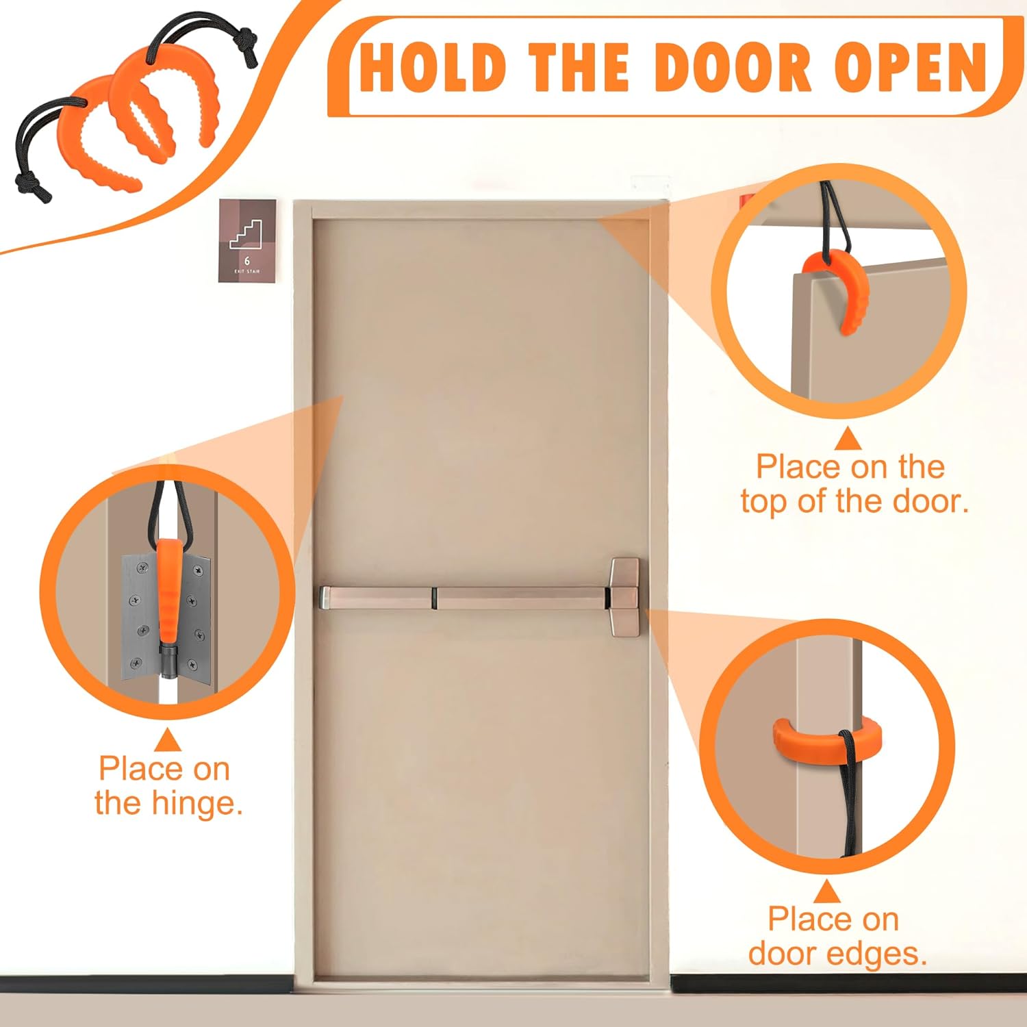 Crosize 8 Pack First Responder Door Stops, Door Jam for Law Enforcement, Police, Emergency Medical Services, Black& Orange Door Stoppers Wedge