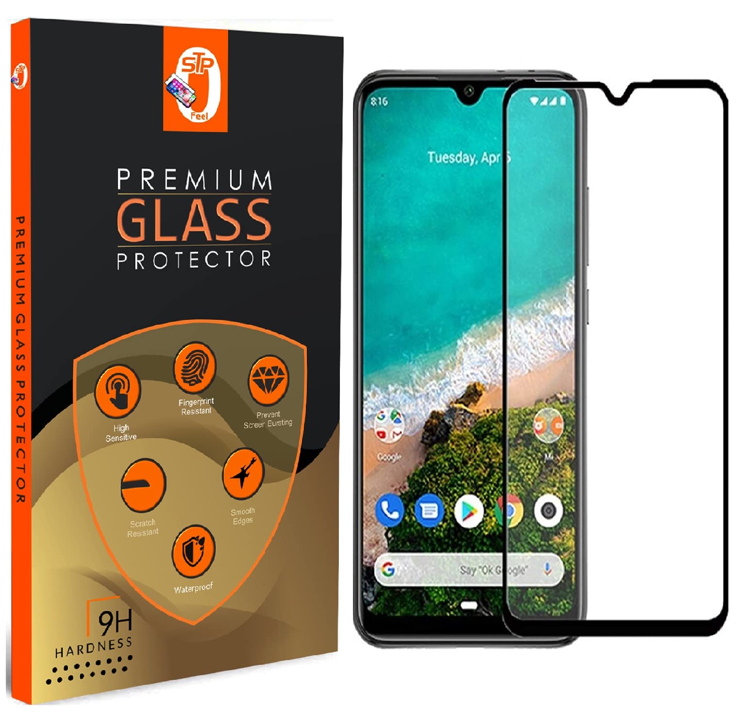 STP® Tempered Glass 11D Screen Protector Guard Compatible For Xiaomi Mi A3 (Black, Pack of 1) Edge to Edge Coverage with Easy Installation Kit