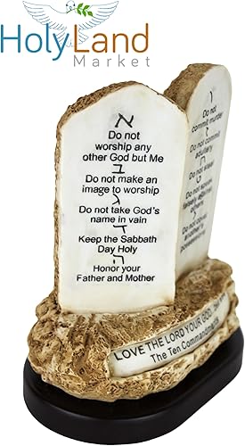 Miniatura 3 de Holy Land Market Tabletas de los Diez Mandamientos, resina sobre base de madera, placa de 10 mandamientos, decálogo dado a Moisés en el monte Horeb