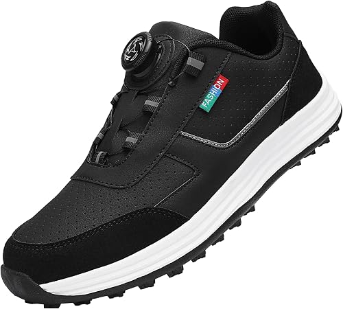 Men’s Spikeless Golf Shoes with Dial Closure, Lightweight White and Navy Golf Trainers, Breathable Cushioned Golf Footwear with Non-Slip Traction Sole for Course and Casual Wear Size 10
