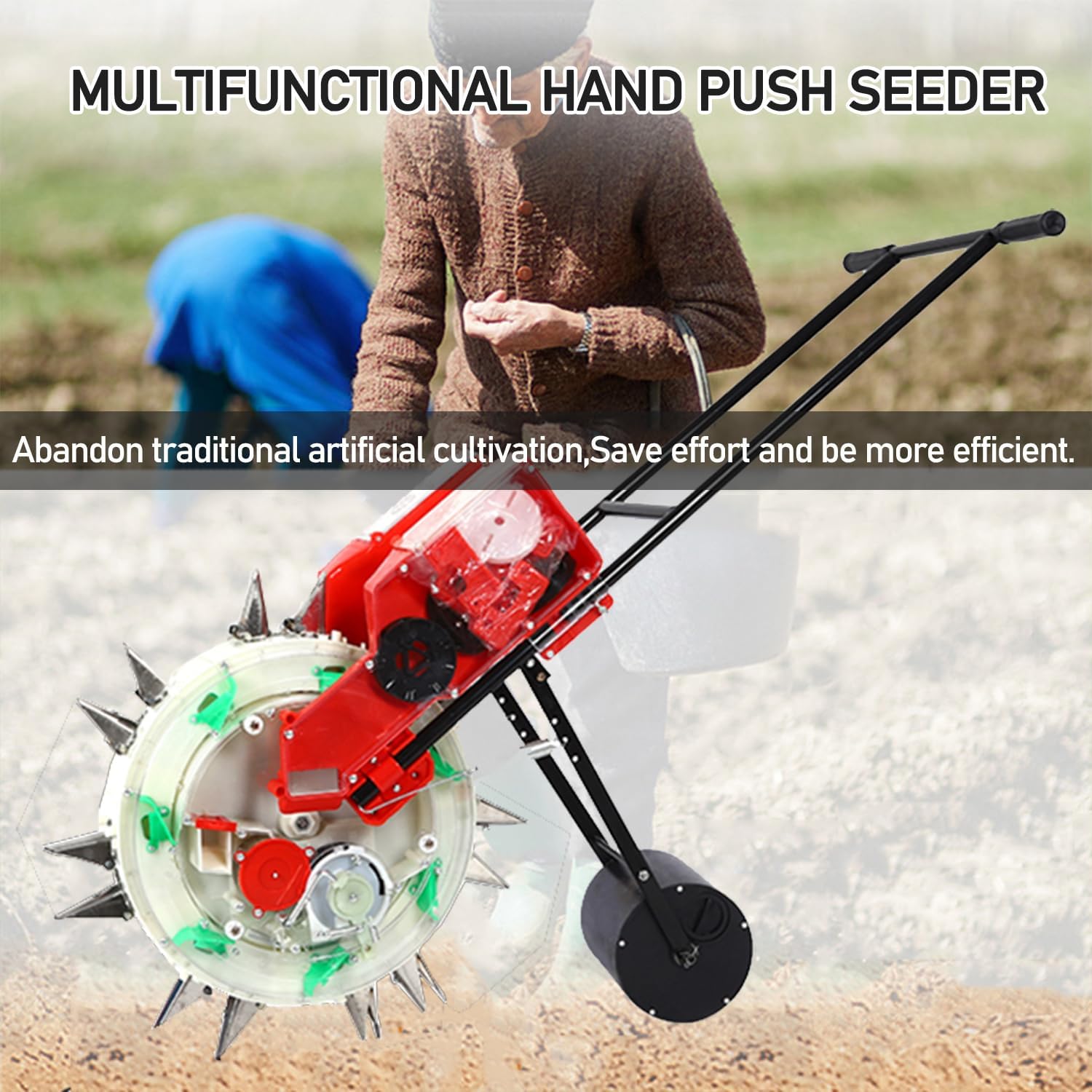 Seed Sower & Fertilizer Applicator, 7 Mouths Garden Push Seeder Planter, Portable Hand Push Seeder, Simultaneous Sowing and Fertilization, for Planting Corn Cotton Soybean Peanut