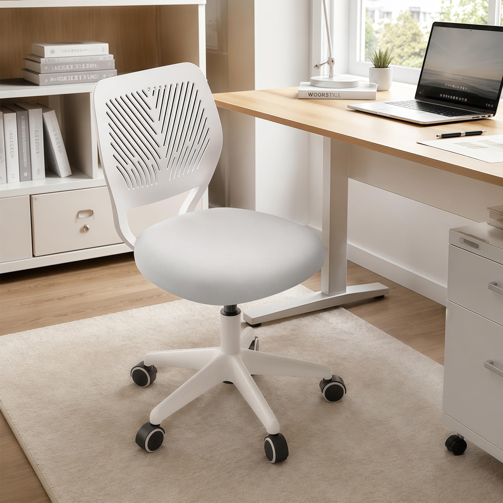 XUEGW Swivel Office Chair Without Arms, Padded Cushion, Adjustable Height Desk Chair, Ergonomic Study Chair for Home Office & Learning