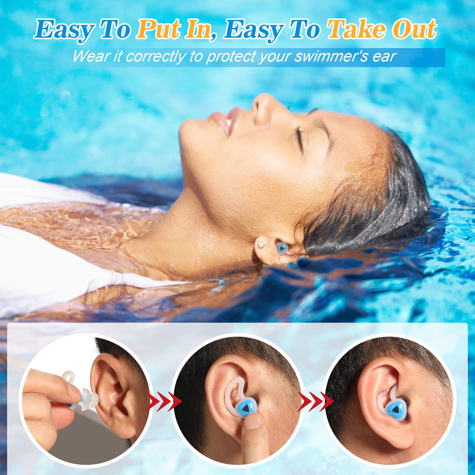 Wasserdichte Ohrstöpsel 3er Set - Silikon Schwimmstopfen Mit Etui | Bis 35dB Lärmschutz