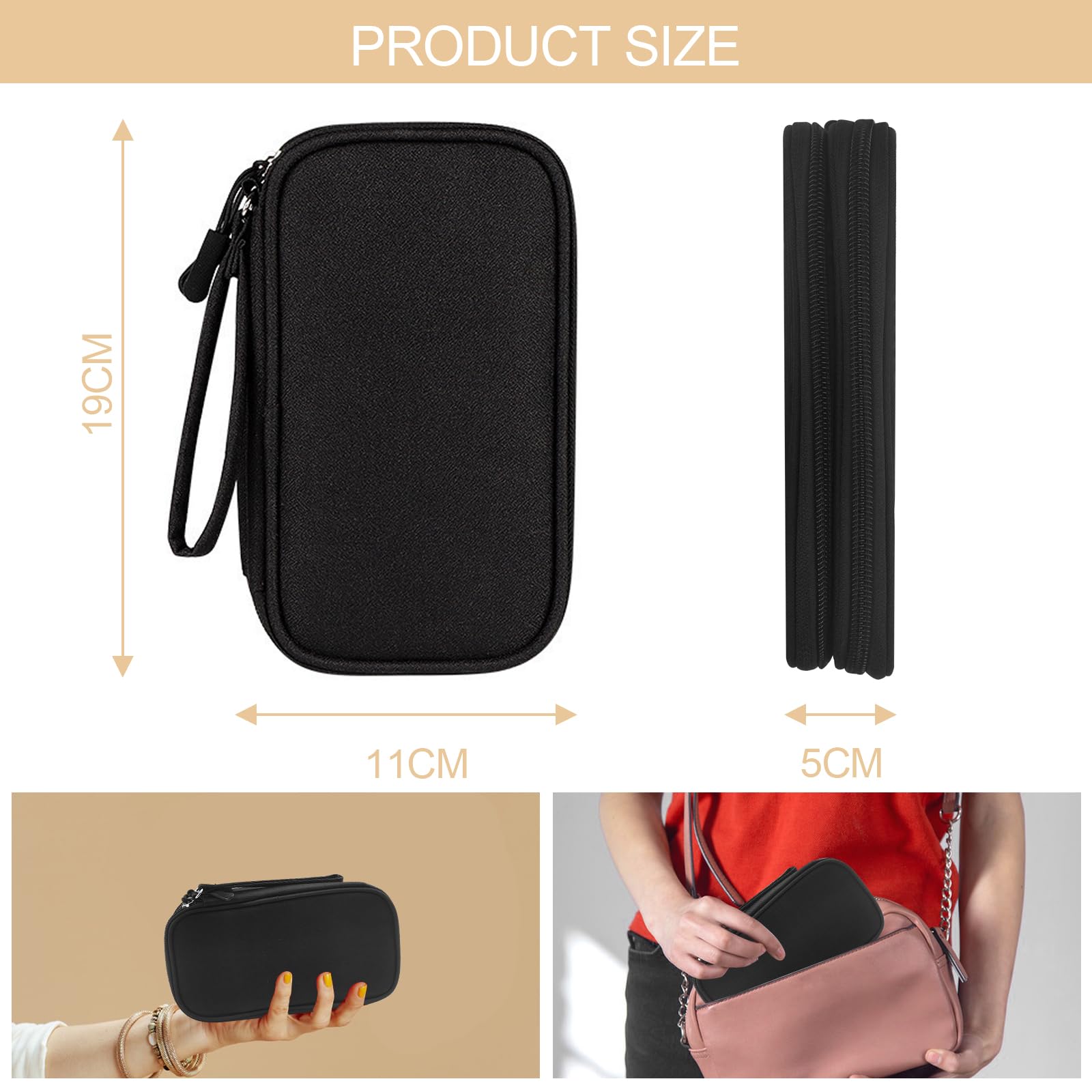 Sac de Rangement Câble Portable, Pochette pour Disque Durs Chargeur Câbles Carte SD Noir