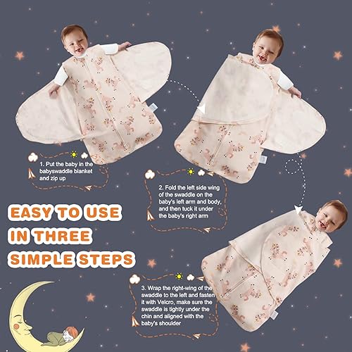 Miniatura 5 de Ftikvo Manta para envolver bebés recién nacidos, 100% algodón transpirable (unicornio feliz, 3-6 meses)