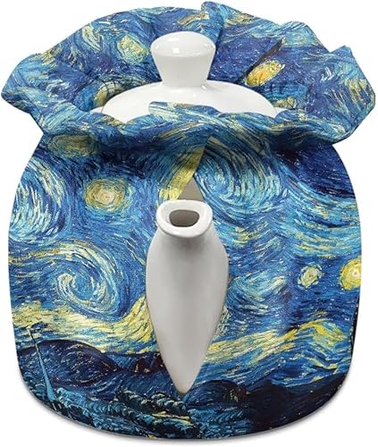 Miniatura 2 de DISNIMO Van Gogh - Té de noche estrellada acogedor, tetera roja, a prueba de polvo, aislada, para mantener el calor, mesa de cocina, accesorios