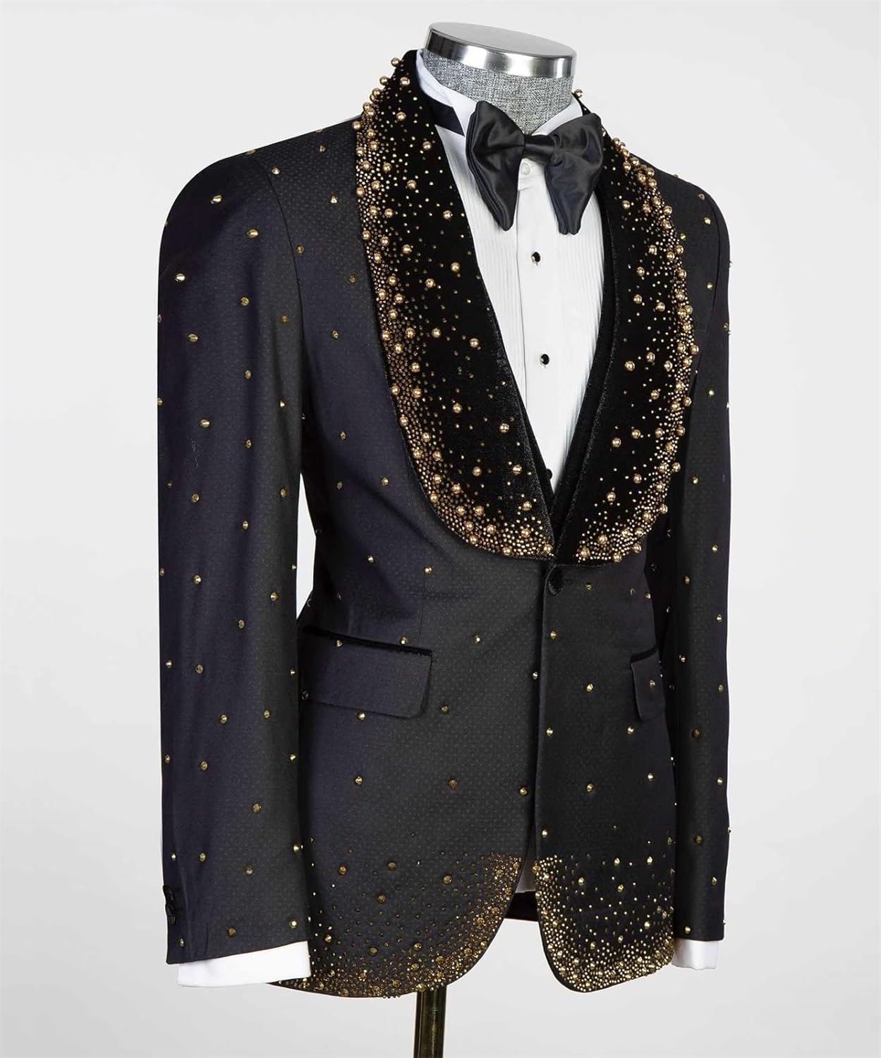 Mens 3 Piece Suit Slim Fit Tuxedo Jacket Blazer Pants with Shiny Rhinestone Decoration for Prom,Party,Wedding