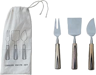 Bloomingville, Natural/Black 3-Piece Stainless Steel and Mango Wood Cheese Servers, Medium