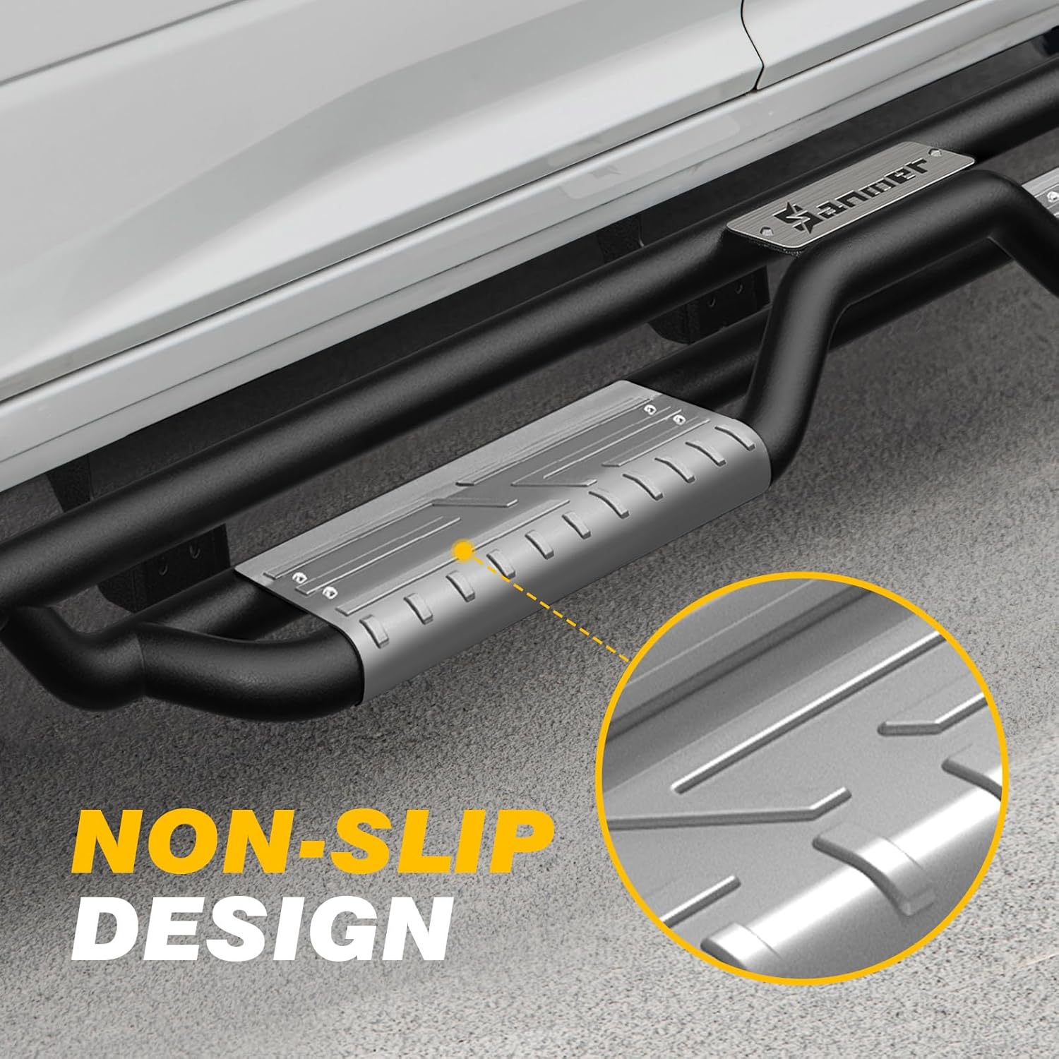 Sanooer Running Boards for 2024-2026 Tacoma Double Cab 4 Doors Step Bar, Not for 2005-2023, Tacoma Side Steps 6 Inches Bolt-on Painted Silver with Two Stairs Design Carbon Steel Pair Sets