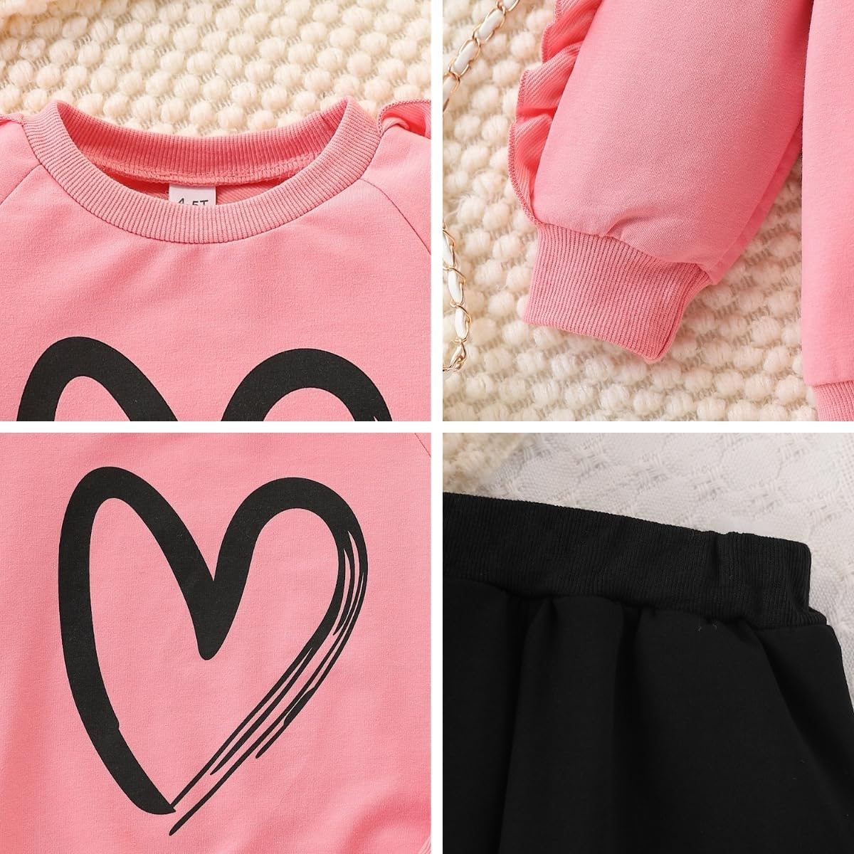 Kids Toddler Girl Long Sleeve Bow Sweatshirt & Denim Straight Leg Jeans Pants Fall Winter Outfits Set - Image 7