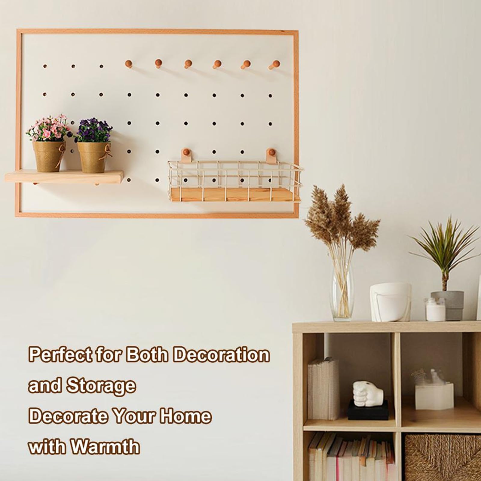 Wandmontierte Lochwand mit Zubehör, Holz-Organizer-Display für Schlafzimmer, Zuhause, Büro, Bastelraum, Hängende Hölzerne Pegboard