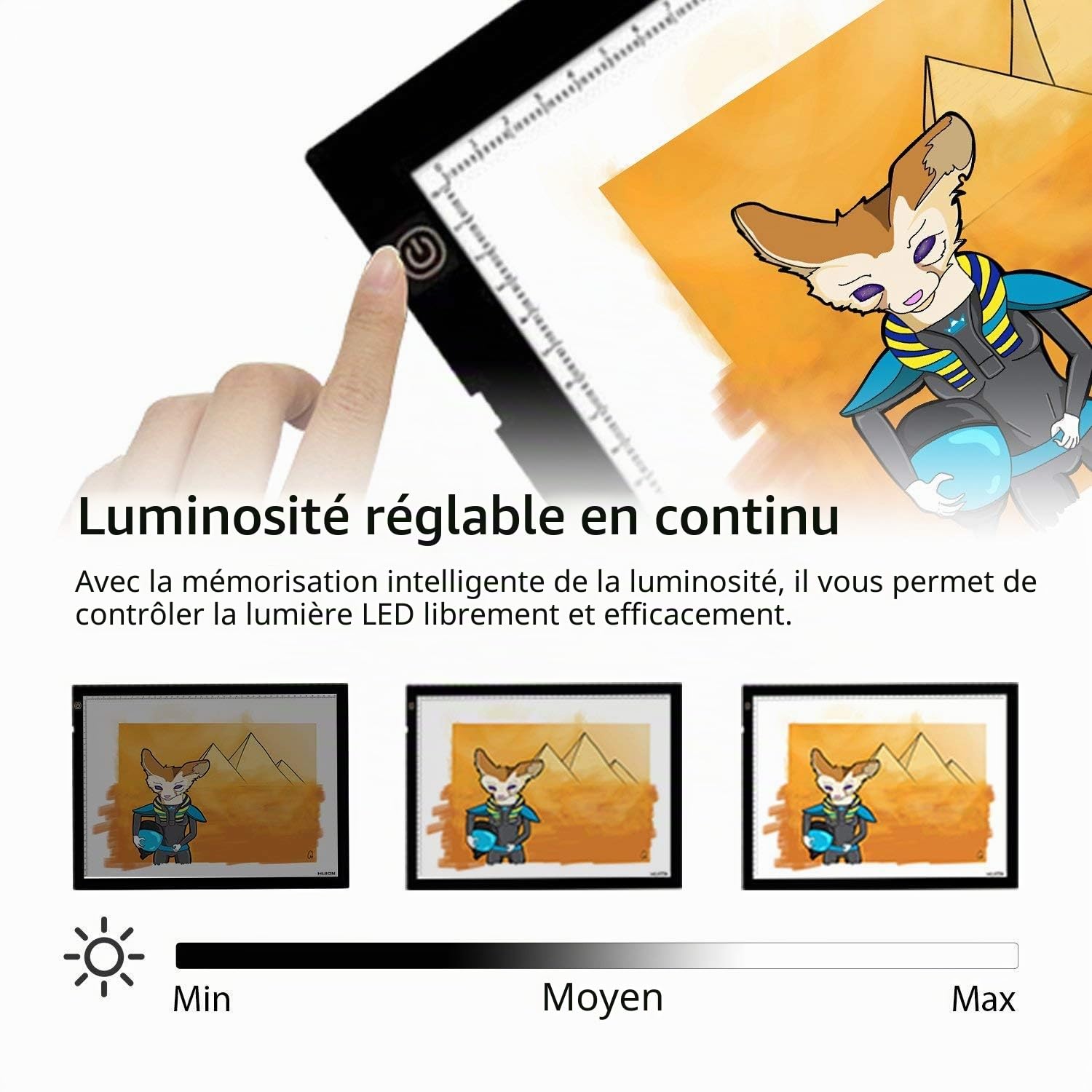 HUION Tablette Lumineuse avec LED Luminosité Réglable A3, 48 x 36 cm