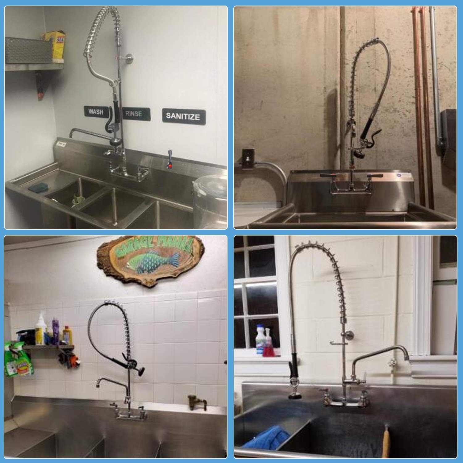 KWODE Commercial Kitchen Faucet with Pre-Rinse Sprayer and Short Black Spray Valve Working on Restaurant Industrial Commpartment Sinks