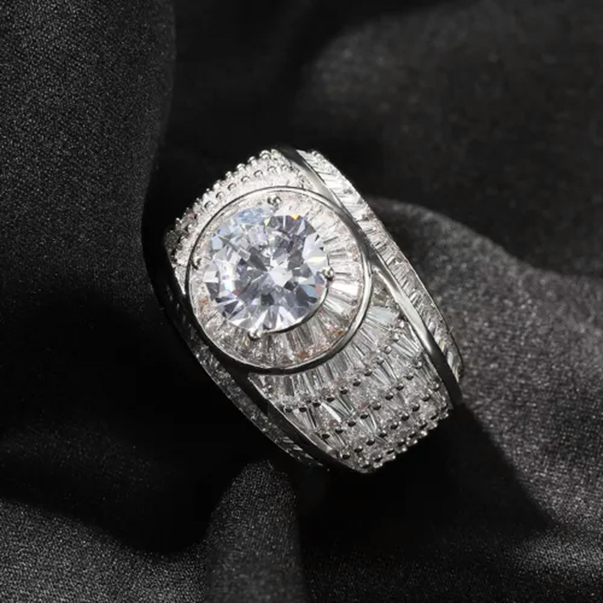 Bague hip hop en cristal de sucre de roche pour éviter le ternissement
