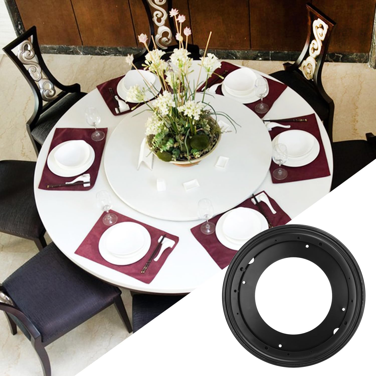 6 PCS 12 Inch Black Lazy Susan Turntable Bearing Plate, Easy Installation, Solid Metal Construction, for Home and Industrial