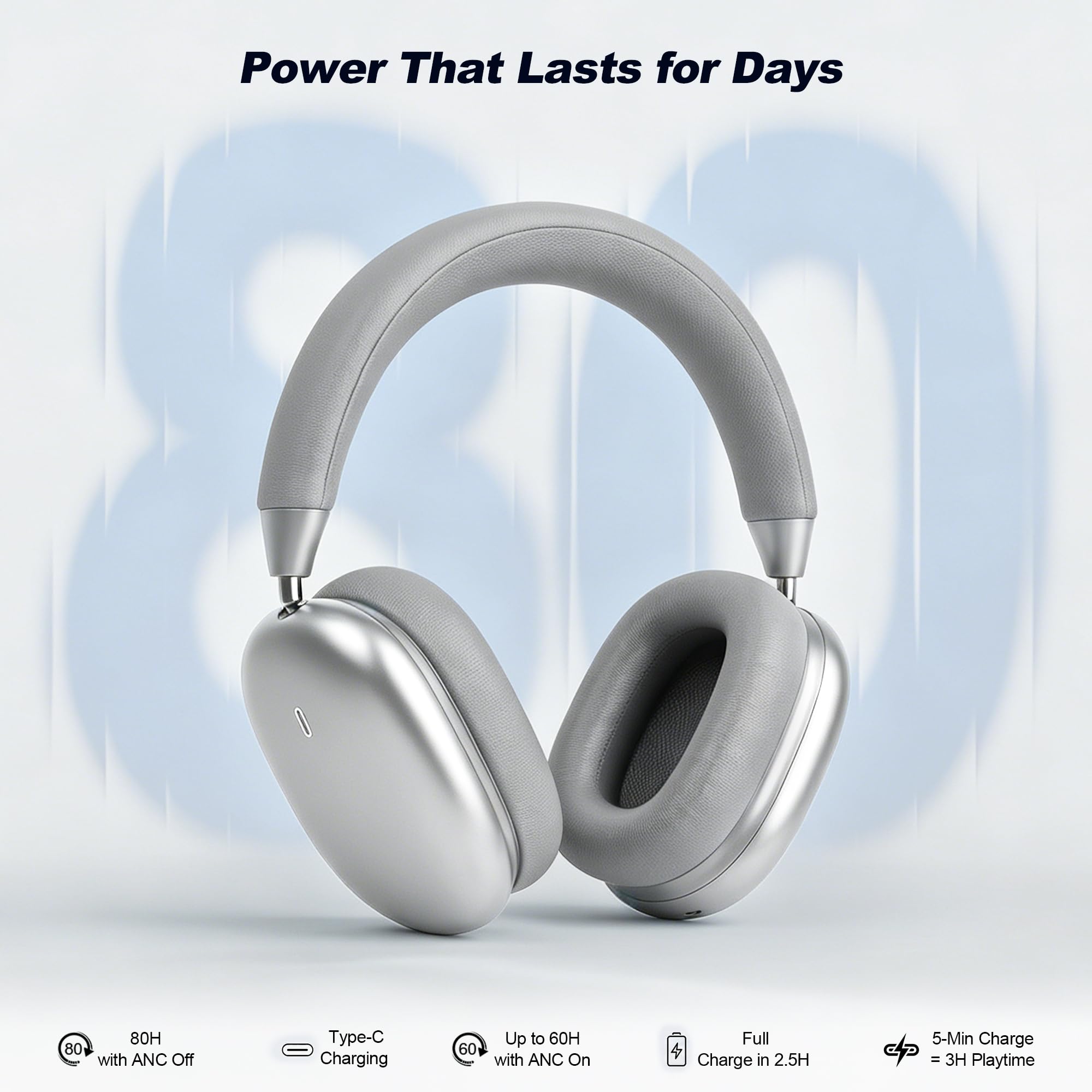 Cuffie over-ear wireless, auricolari magnetici staccabili, cuffie Bluetooth con cancellazione del rumore, 80 ore di autonomia, morbide e confortevoli, con microfono, per lavoro, viaggi, F7