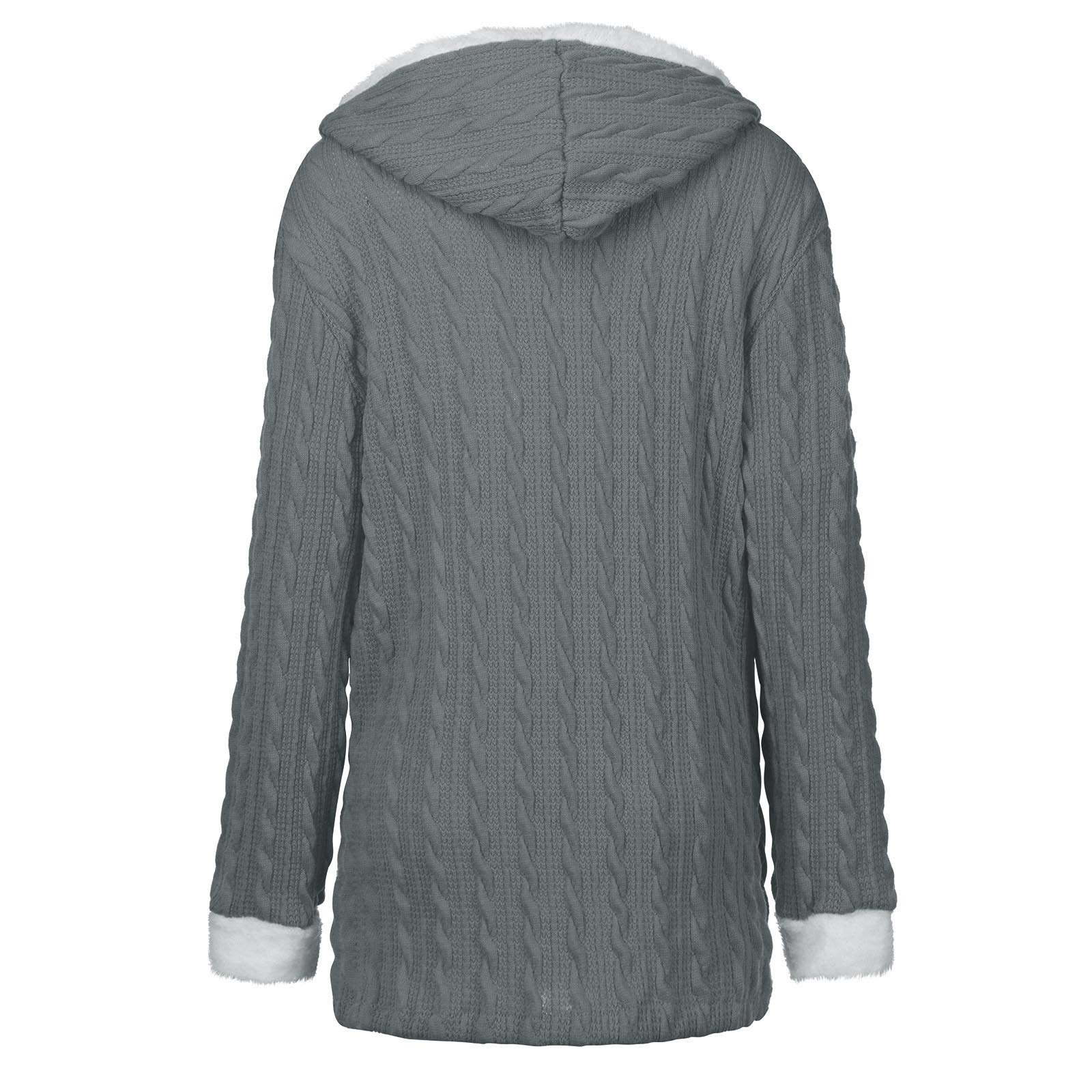 Elegante chaqueta de punto para mujer, de invierno, de punto largo, grueso, con capucha, cuello abierto