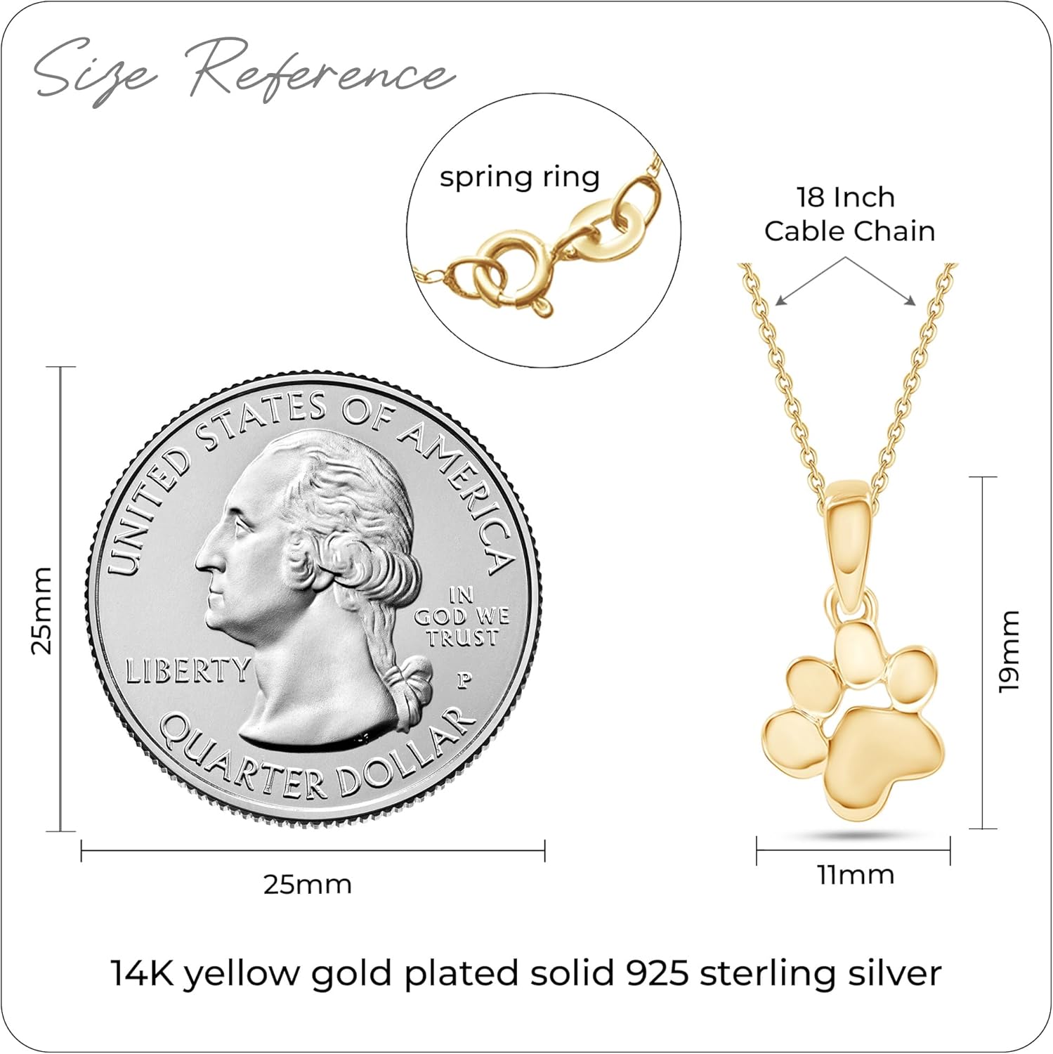 Charm Pendant Necklace Plain Dog Paw Print Jewelry In 14K Gold Plated Sterling Silver, 10K & 14K Solid Gold Along With 18" Chain - Image 2