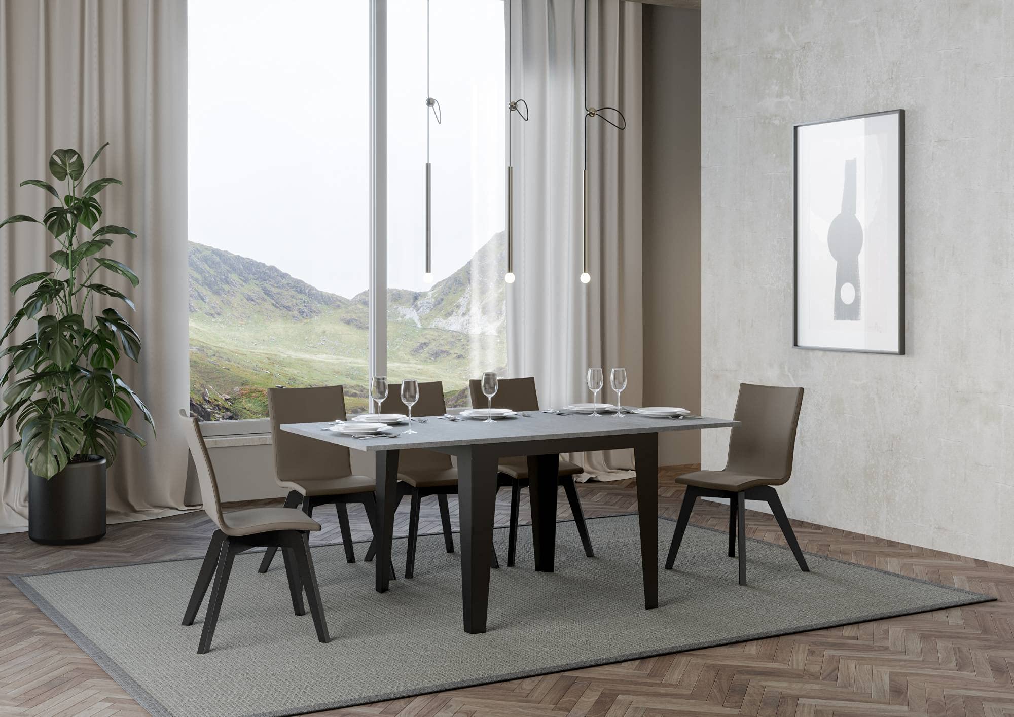 Decor Space Table Udine extensible en bois pour salle à manger (extensible jusqu'à 180 cm, ciment)