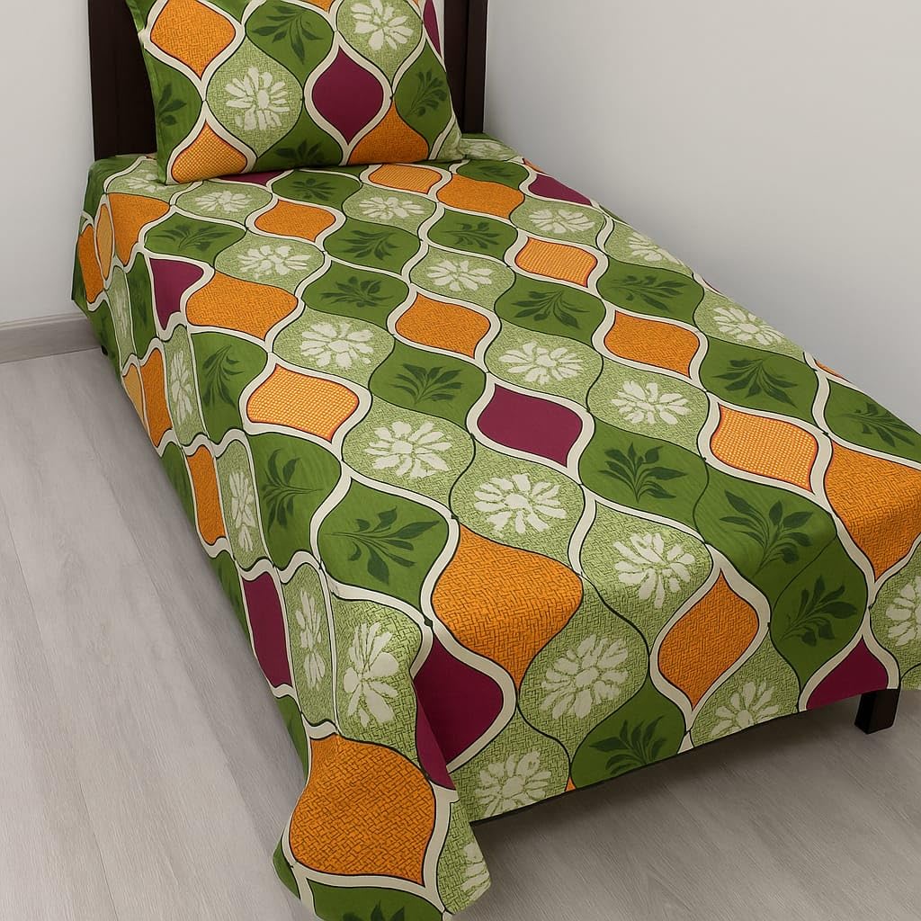 Premium Cotton Single Bed Bedsheet with Pillow Cover | Vibrant Printed, Soft & Breathable, Skin-Friendly, Easy Care | Multi-Color Modern Design-image-40