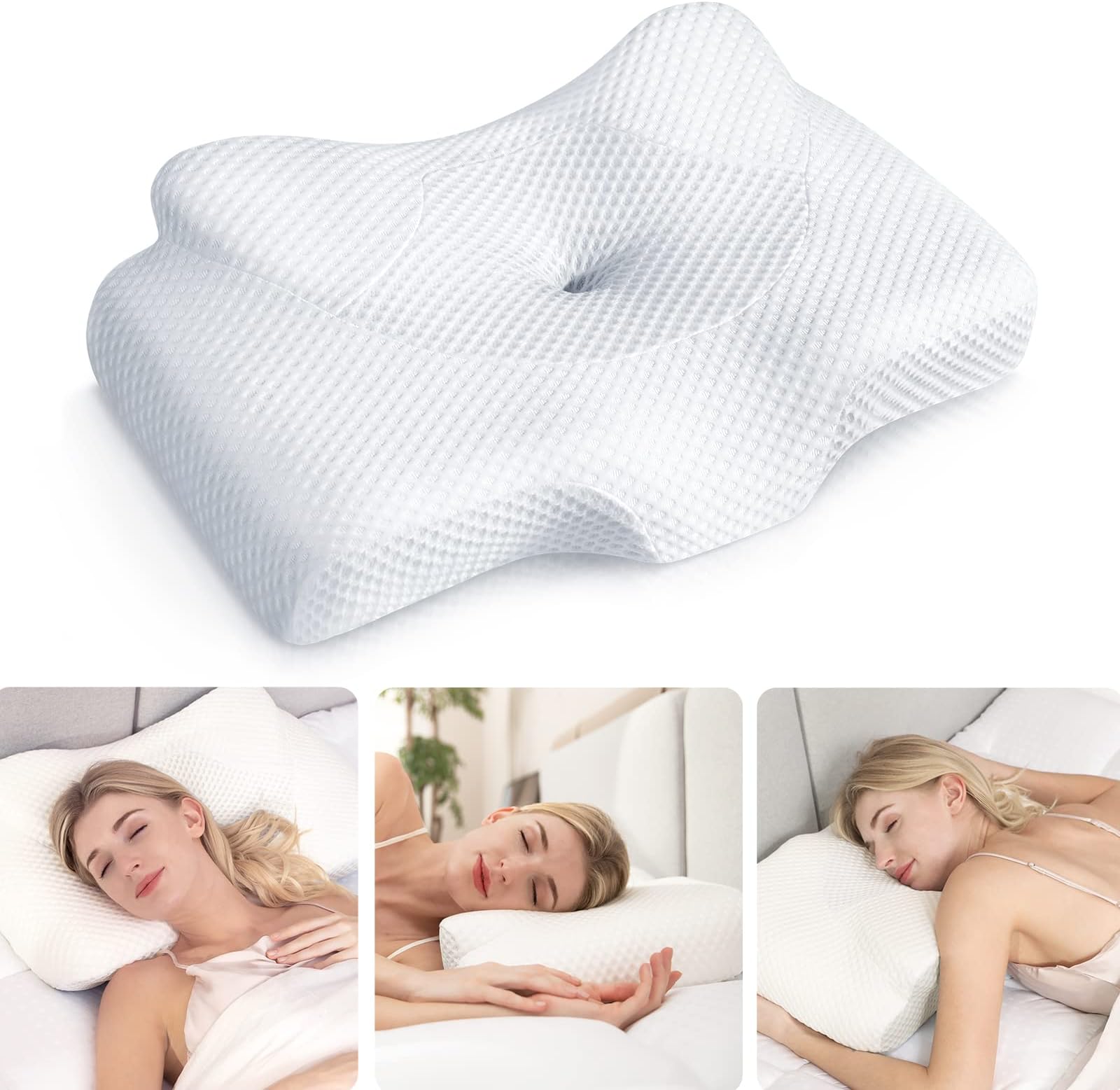 OsteoCervical Pillow for Neck Pain Relief, Hollow Design Odorless Memory Foam Adjustable Orthopedic Bed Pillows with Cooling Case for Sleeping, Contour Support for Side Back Stomach Sleepers