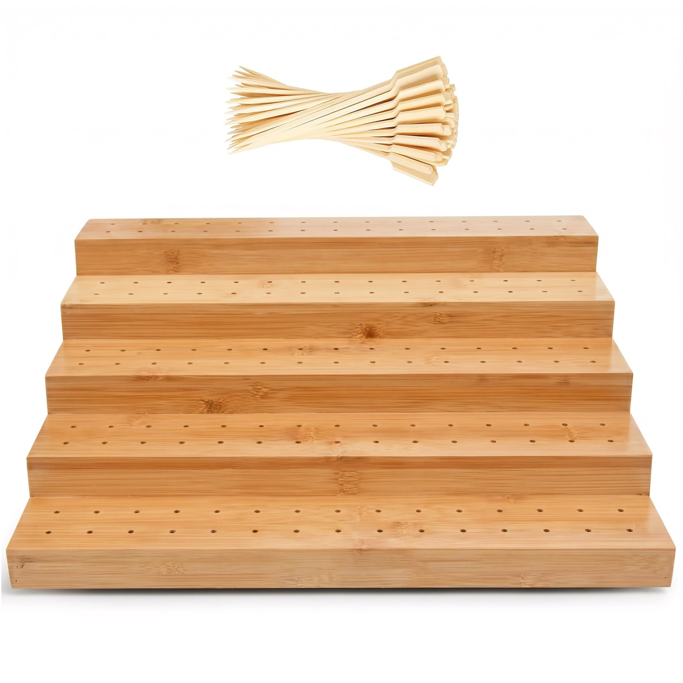 Sjfbebsy Skewer Holder Food Display, 5-Tier Food Stands for Display Party with 100 Bamboo Skewers, Bamboo Skewer Holder 13.78x11.81x4.72Inch | Appetizer Skewers