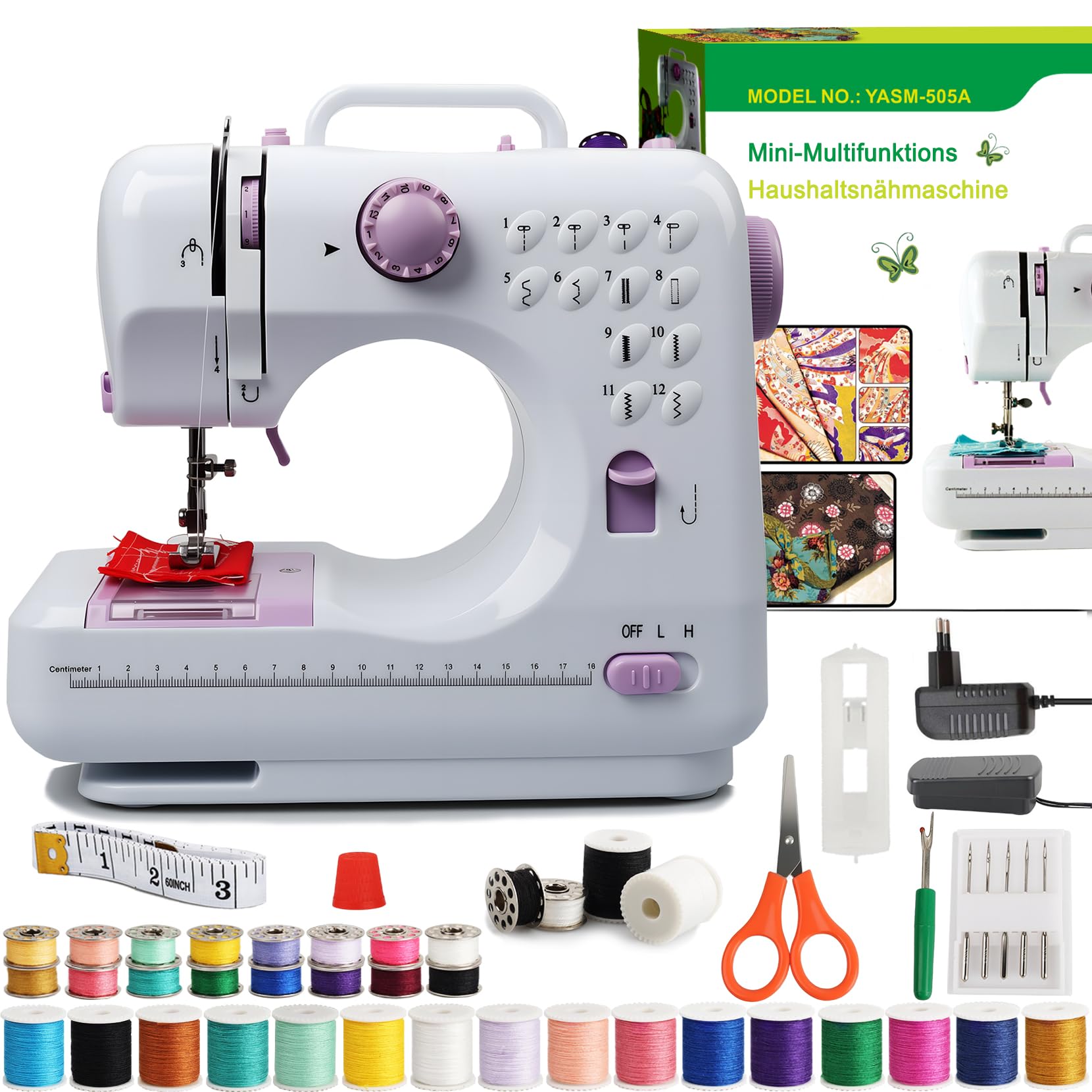 BRICH Nähmaschine Kinder – Tragbare Elektrische Mini-Nähmaschine für Anfänger mit 12 Stichmustern, Fußpedal, LED-Beleuchtung & 2 Geschwindigkeiten | Komplett-Set für Kleidung, Kissen und DIY-Projekte
