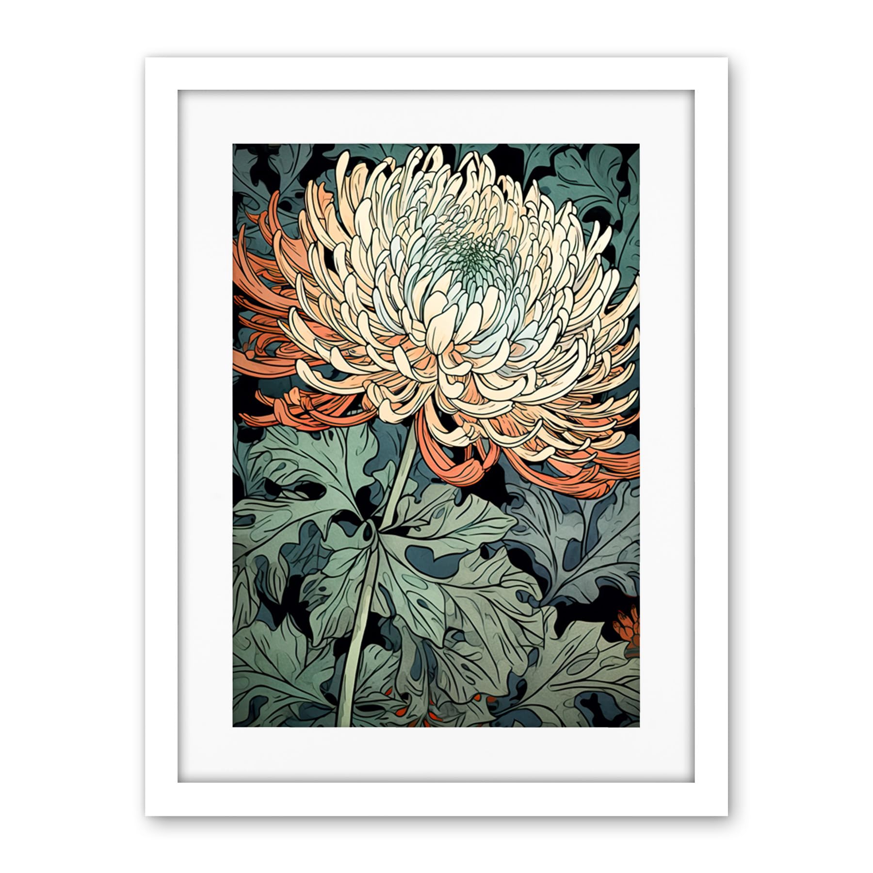 Artery8 Pastel Gradient Colour Chrysanthemum Flower Bloom Artwork Framed Wall Art Print 18X24 Inch