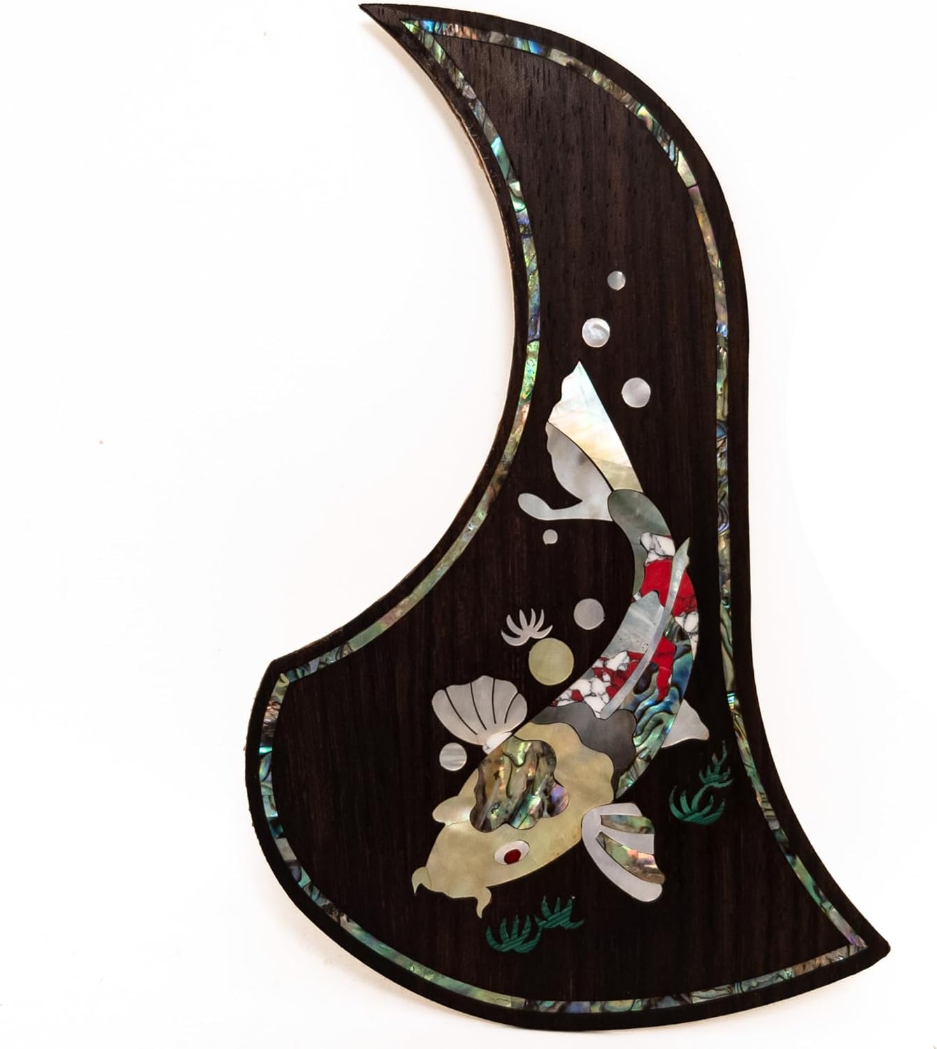 Acoustic Guitar Pickguard Rosewood Koi Fish for Yamaha 40–41 Inch Guitars – Full Abalone Shell Mosaic Inlay, Handcrafted 3M Self-Adhesive Scratch Plate for Acoustic Guitars (SN01)