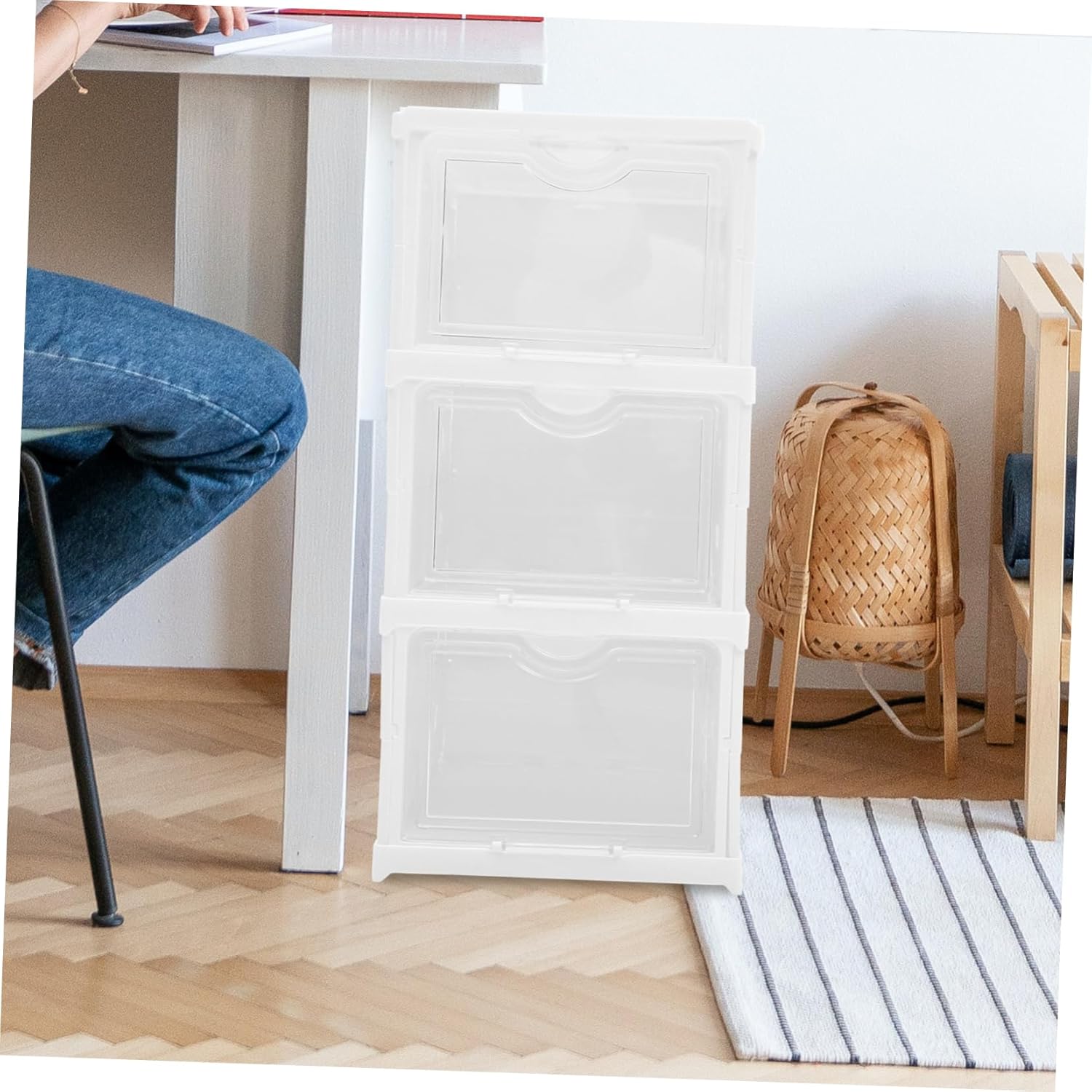 Stackable Shoe Boxes Lids Organizing Containers for Entryway under Bed Material Easy Access Shoe Storage Organizer Box