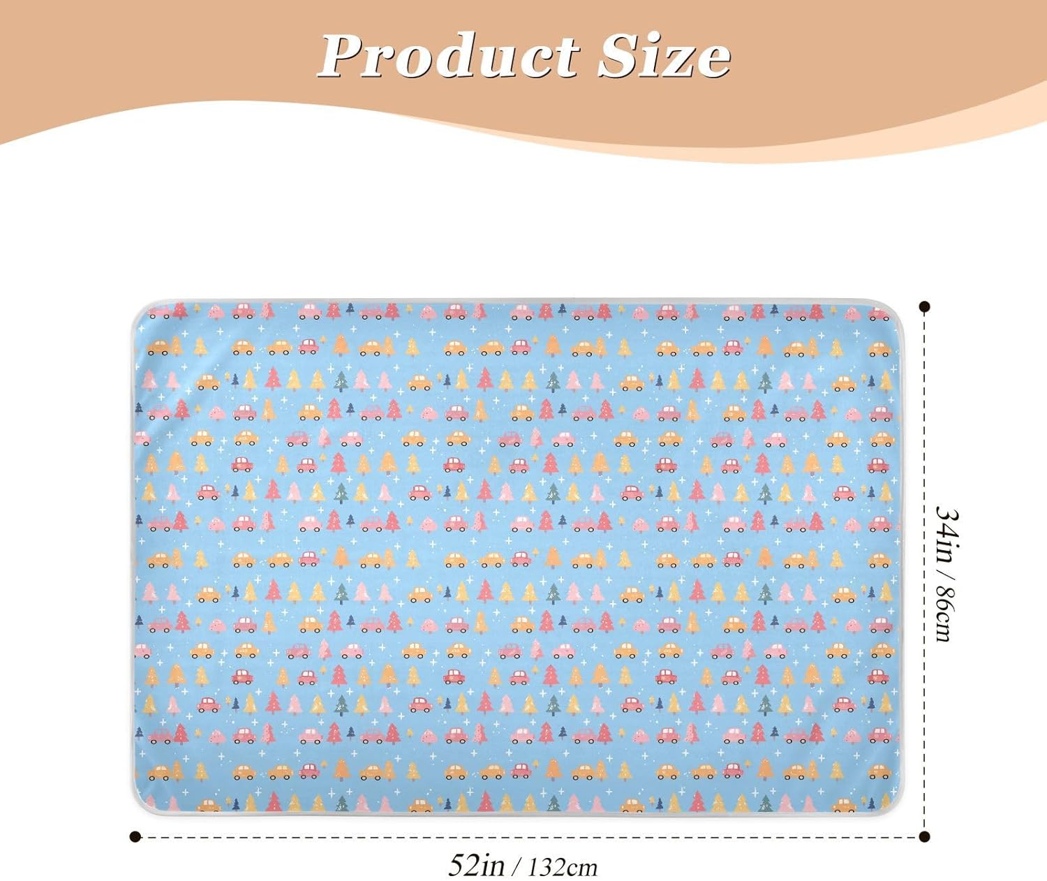Cartoon Small Car Fir Tree Extra Large Resuable Changing Pad Covers Waterproof Washable Mattress Pad Skin-Friendly Bed Liners for Infant Baby , 52" L x 34" W