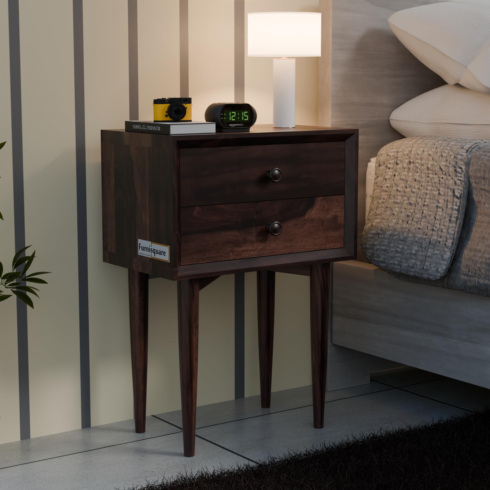 Solid Sheesham Wood Bedside Table for Bedroom | Handmade Pure Wooden Bed Side Nightstand End Table with 2 Drawer Storage for Home & Bed Room | Rosewood, Walnut Finish-image-35