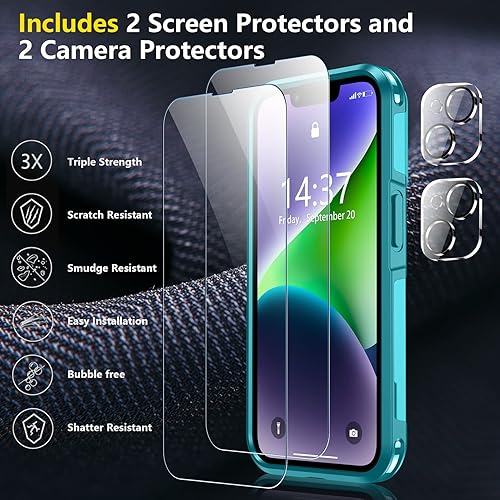 Miniatura 4 de SPIDERCASE Funda para iPhone 14/iPhone 15, protección contra caídas de grado militar de 15 pies, antideslizante, paquete de 2 protectores de