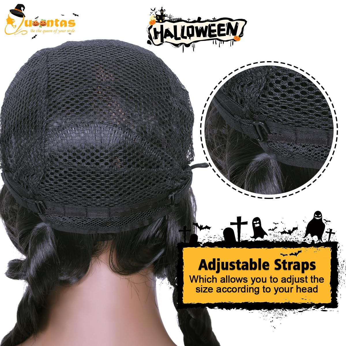 QUEENTAS 19Inch Long Braided Wigs for Women Black Long Straight Hair Costume Wigs for Halloween Party Cosplay - Image 4