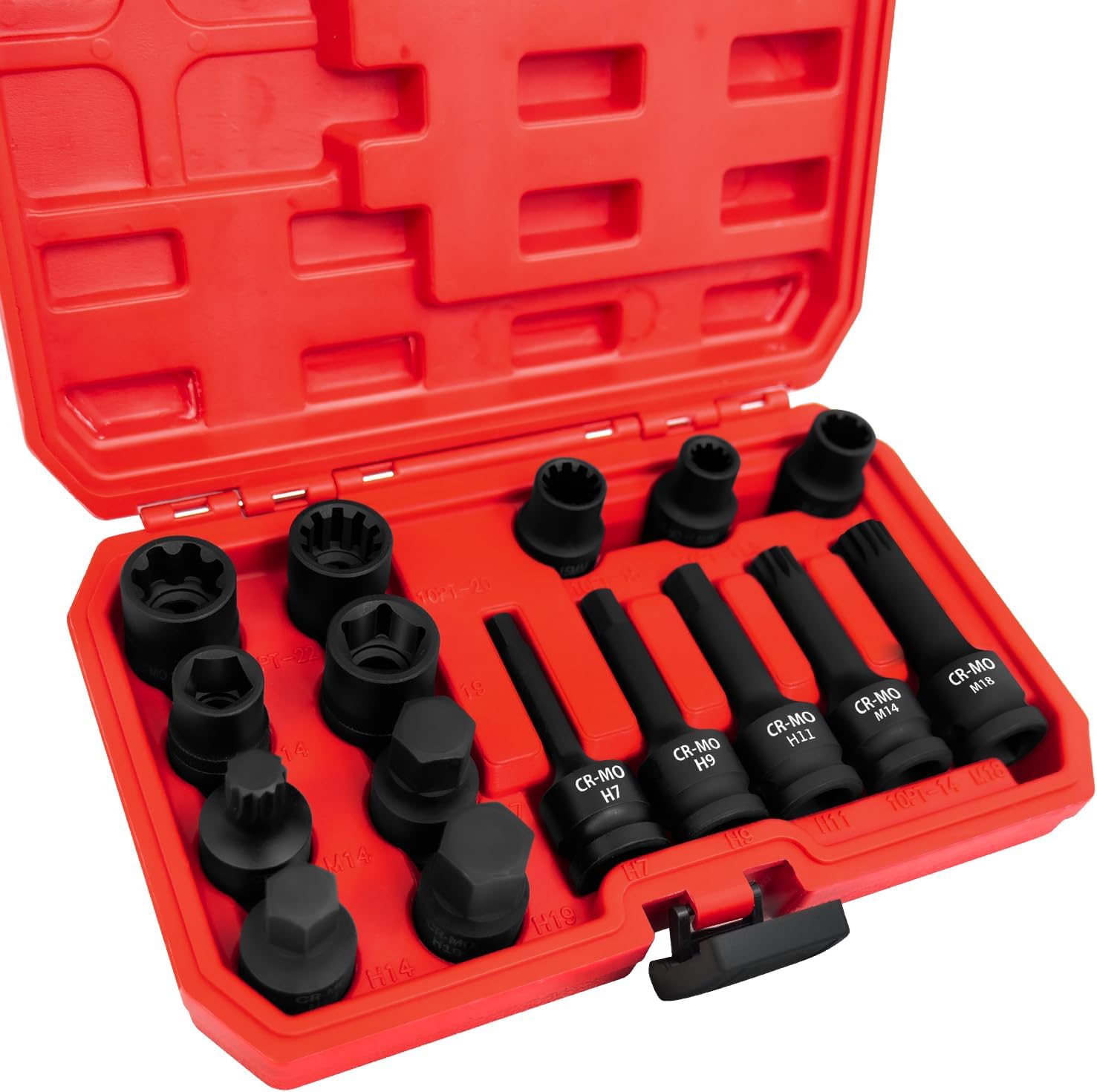 17PCS Universal Master Brake Caliper Socket Set, Brake Caliper Removal Tool Kit Compatible with Most Cars, 5 Point, 10 Point, Hex Sockets Brake Caliper Wrench Tool
