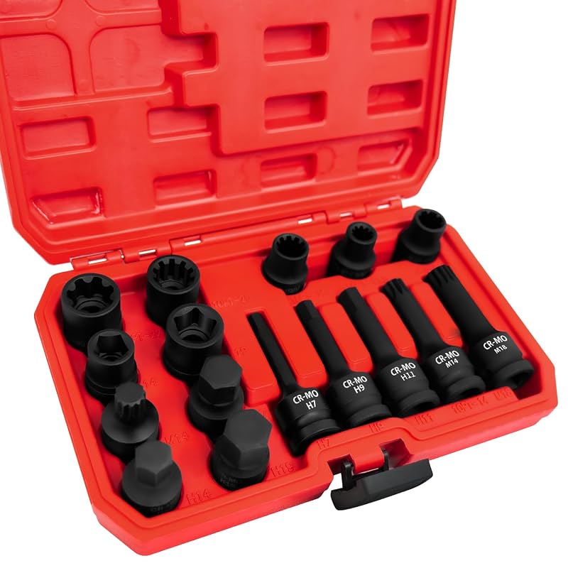 Kit de Soquetes para Pinça de Freio JEUCLEL com Acionamento de 12,7 mm (1/2 pol.) JEUS072, 16 peças