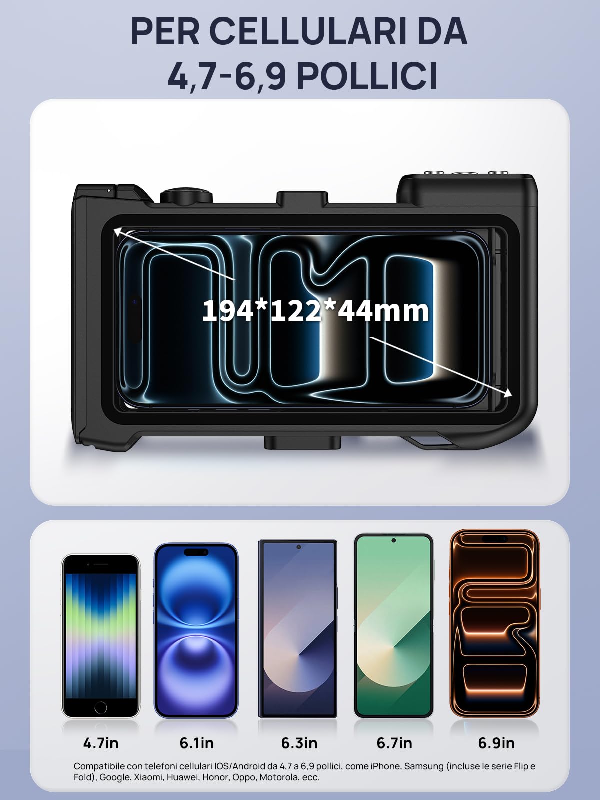 Custodia Impermeabile Smartphone Compatibile con Bluetooth, 15M [Universale] IPX8 Cover Subacquea Professionale per iPhone Samsung Galaxy Huawei XiaoMi Oppo Vivo Android 4.7-6.9'', Nero