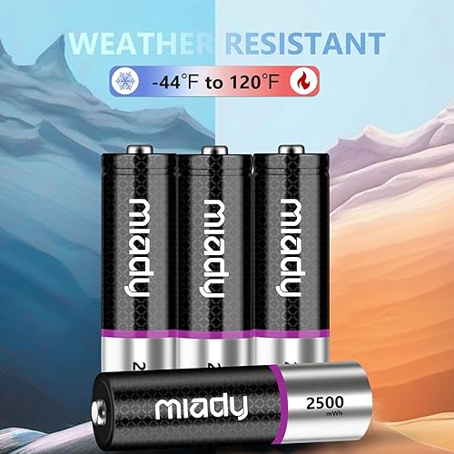 Miniatura 8 de Miady Paquete de 8 baterías recargables AA de litio con cargador rápido, baterías de litio de alta potencia de 1.5 V 2500 mWh, baterías de litio AA