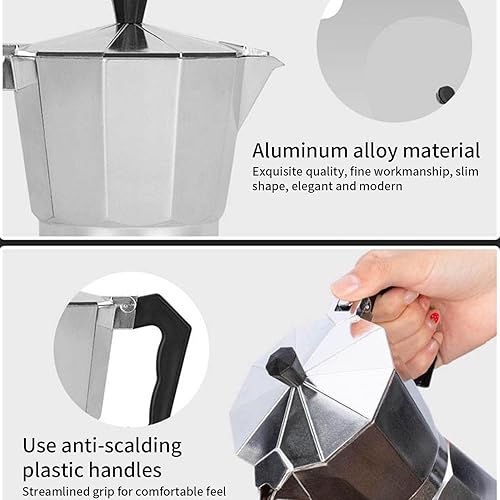 Miniatura 2 de Joayuezo Moka Pot - Cafetera italiana, cafetera de aluminio para estufa de café expreso para uso en cocina, horno electrotérmico a gas, espresso