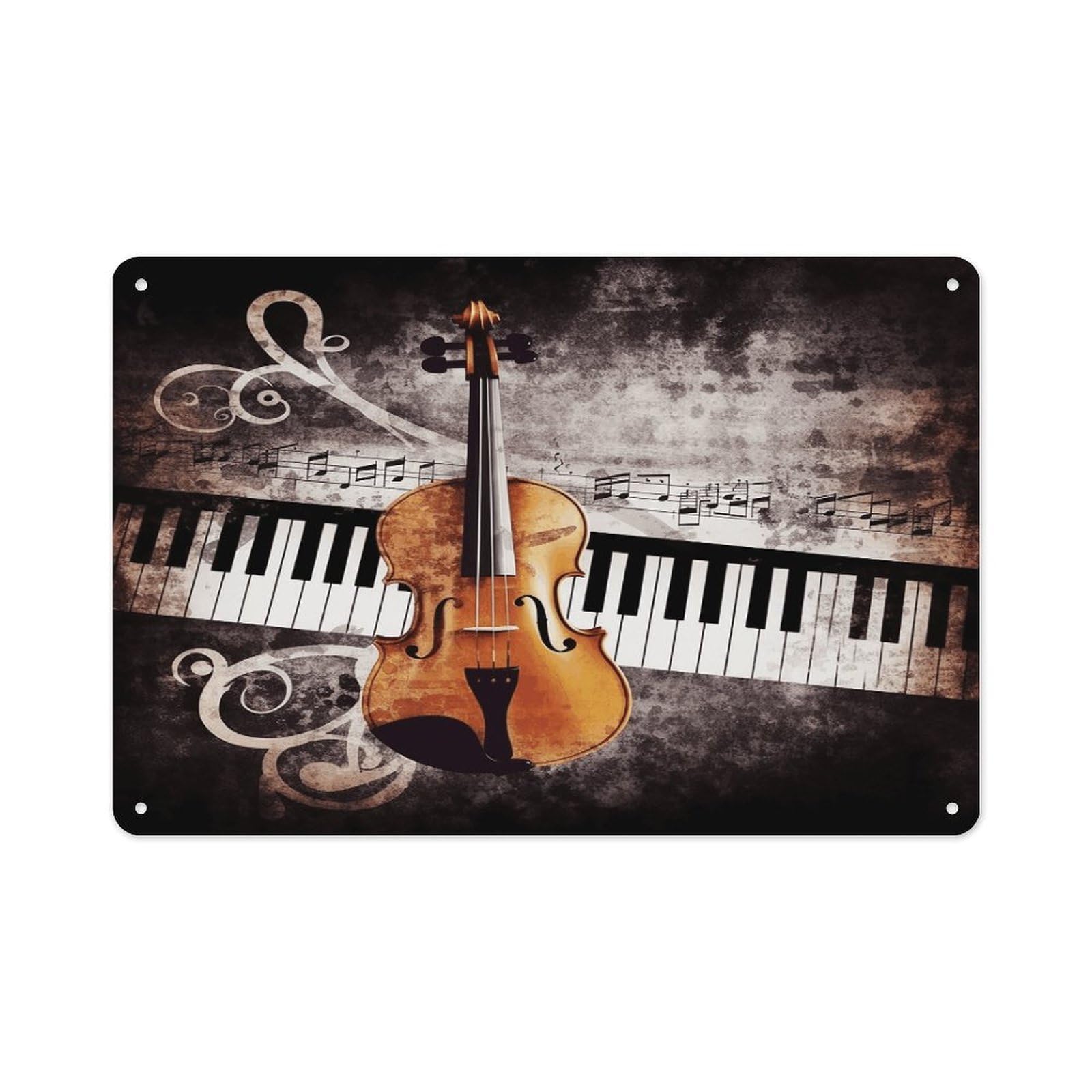 VstaDank Metal Aluminum Piano Violin Music Notes Sign Wall Decor Vintage Metal Sign Plaque Boho Wall Hanging Decor Sublimation Picture Panel Personalized Plaque Poster 8x12in