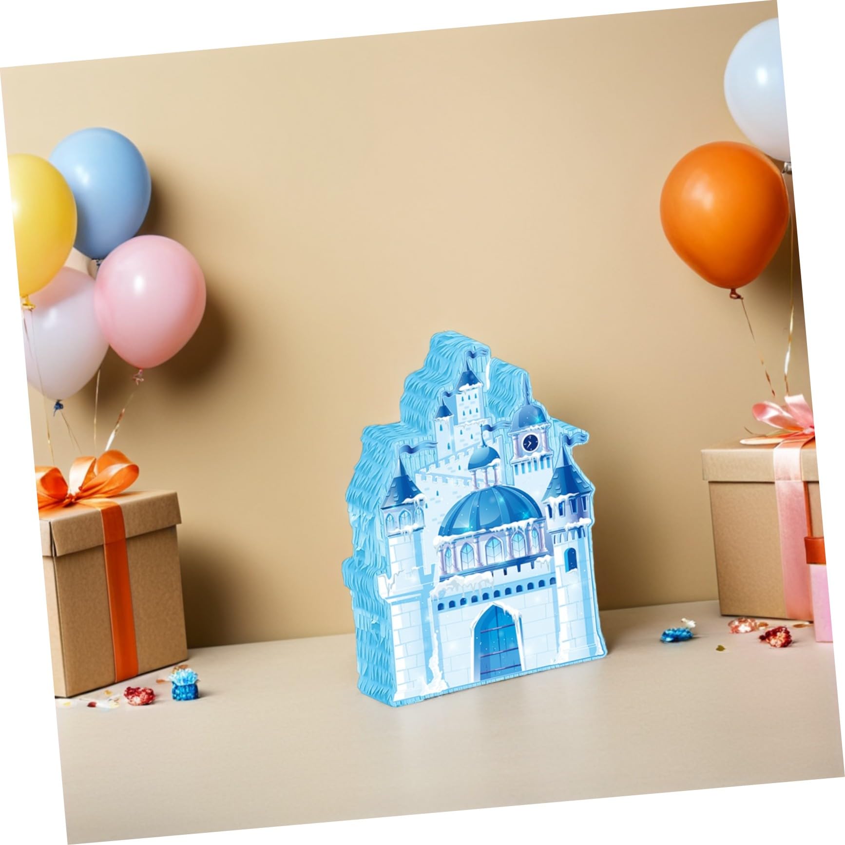 Winter Schloss Pinata mit Augenbinde und Schläger Hängende Weihnachts-dekoration Candy Holder für Kindergeburtstag Schloss Party Zubehör Blaue Eis
