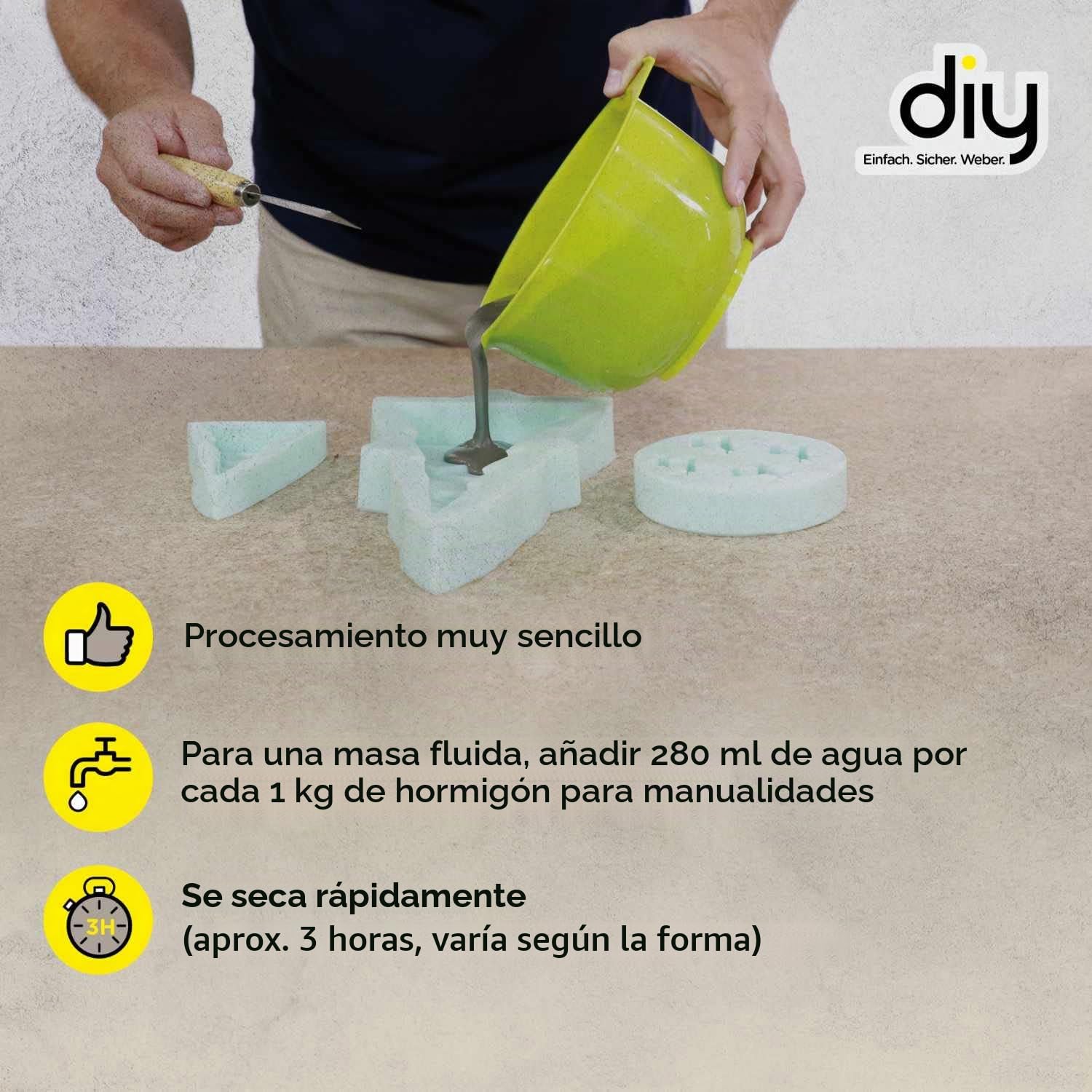 WEBER Hormigón para manualidades de 5 kg, versátil para verter y amasar, pintable y barnizable, lijable, ideal para trabajos creativos, interior y exterior